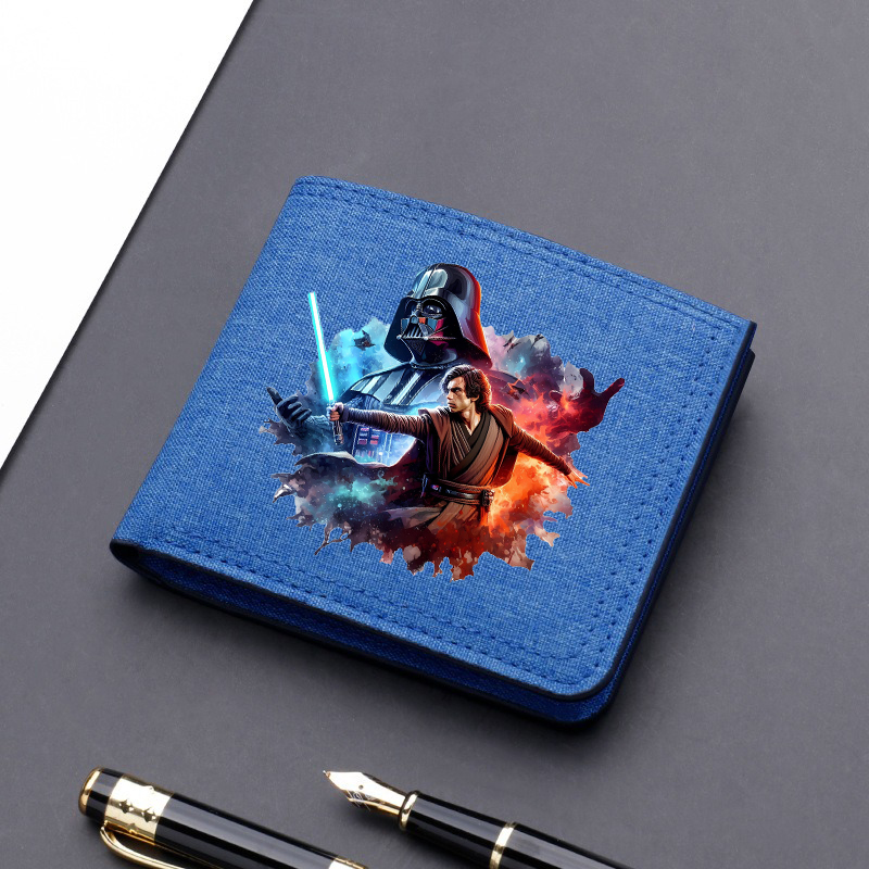 Star Wars Canvas Men Card Holder Wallet Black Blue Grey Male Money Bag ID Photo Bank Holder Short Purse Credit Card Case Bag: Kości słoniowej
