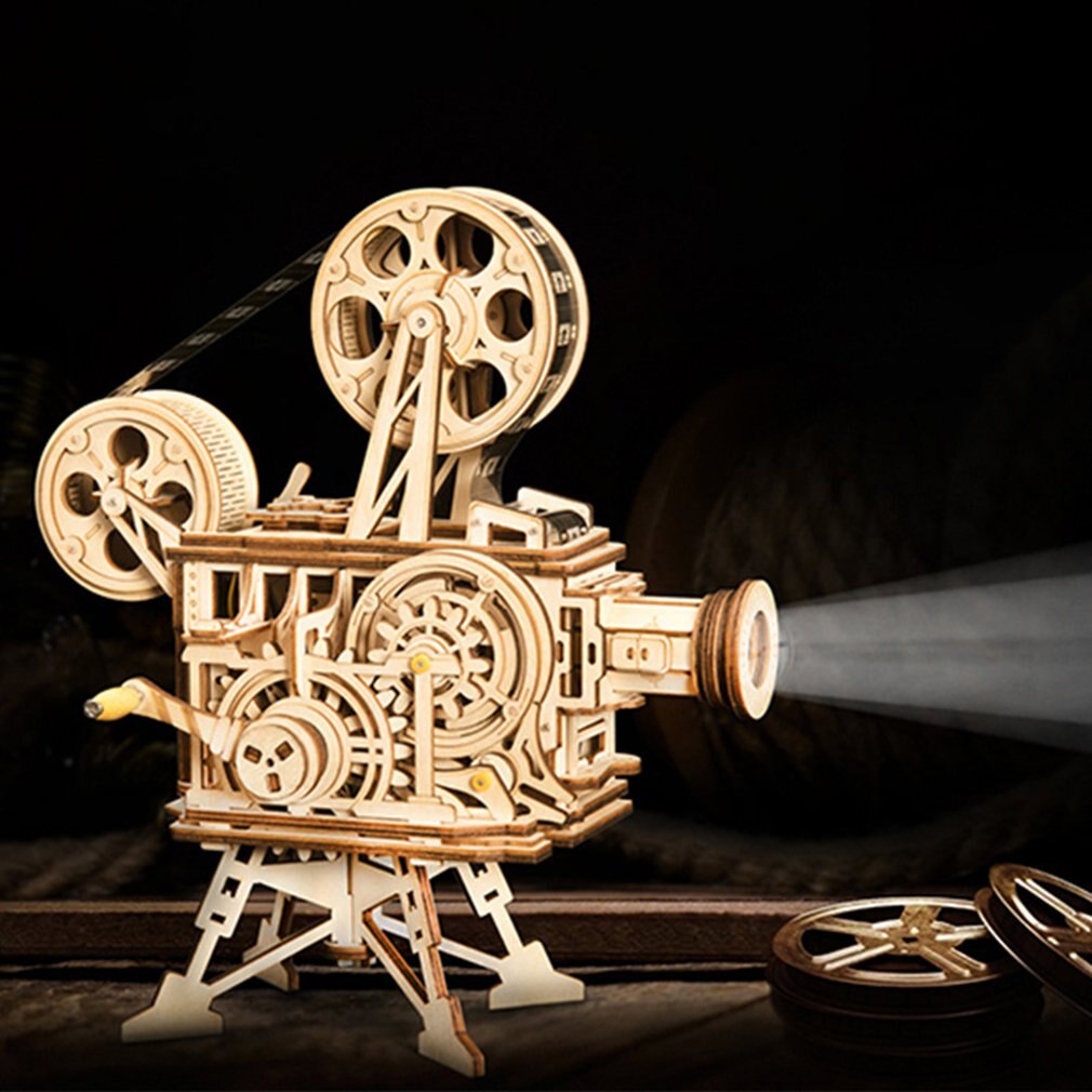 Hand crank DIY 3D movie projector wooden model making Vitascope assembly kit toy adult child