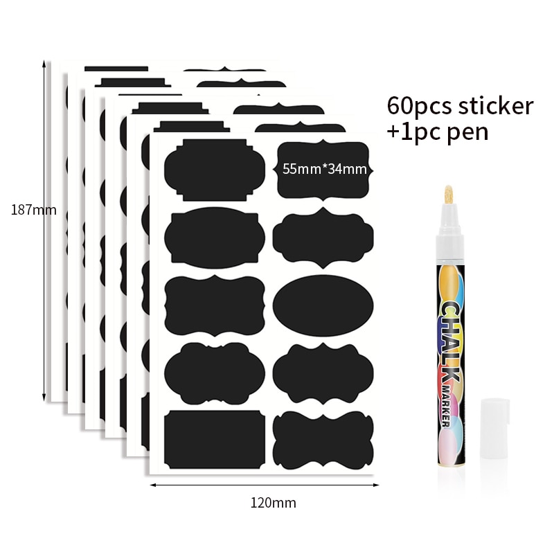 60Pcs/Set Home Sticker For Jars Waterproof Removable Erasable Label Stickers Cookie And Candy Jars Prep Containers Jar Labels: Default Title