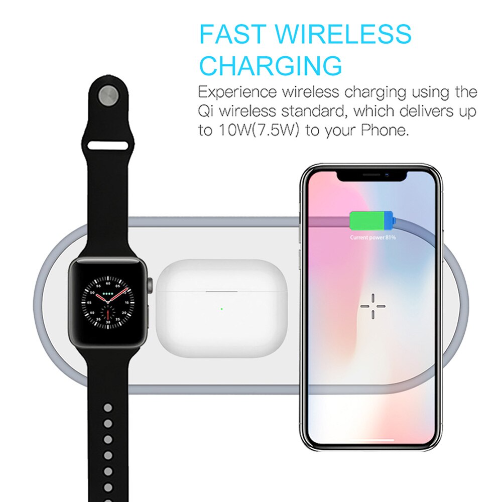 Caricatore Wireless 3 in 1 - Pad Ricarica Rapida 10W per iPhone, Apple Watch, AirPods Pro - Type-C
