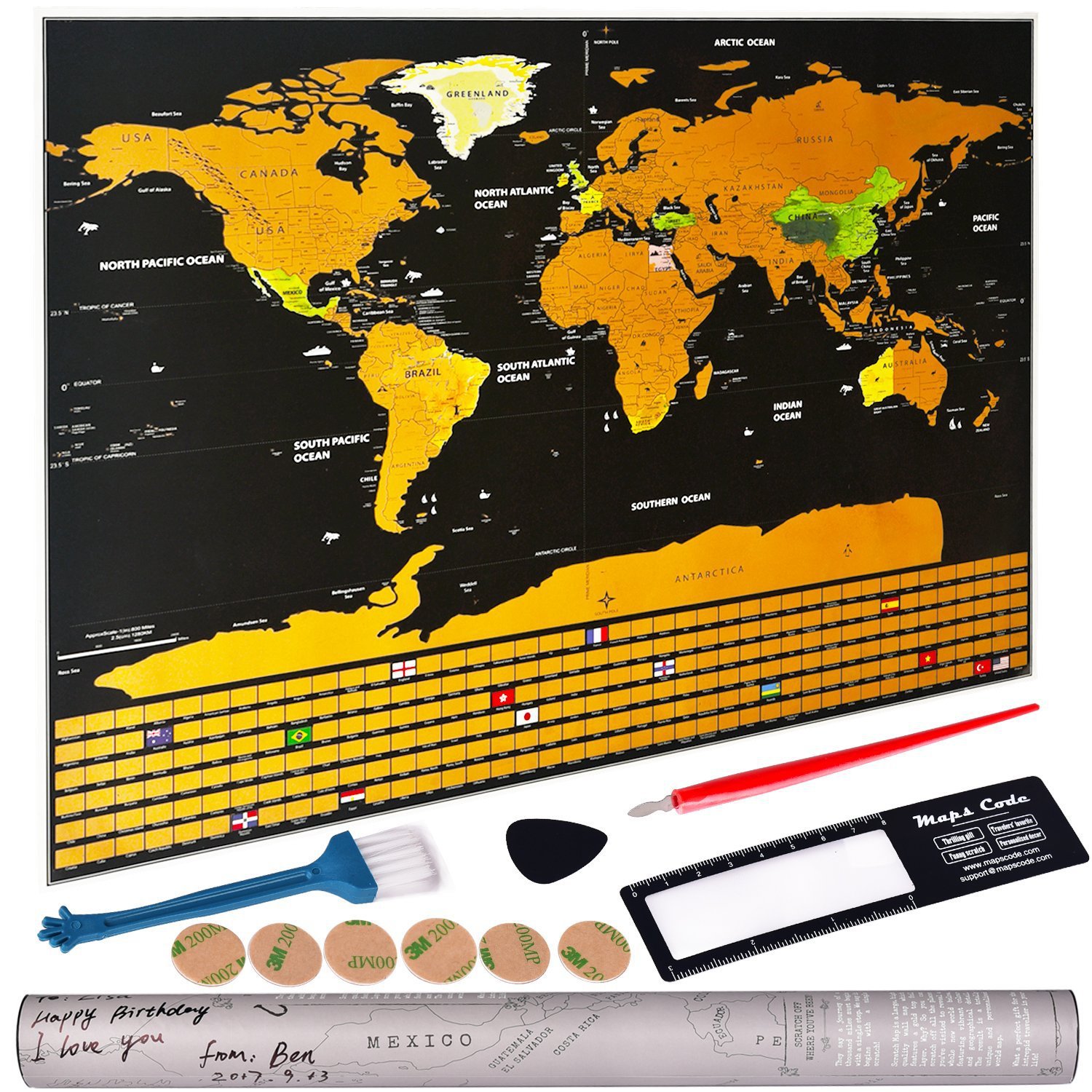 Deluxe Erase World Travel Map Scratch Off World Map Travel Scratch For Map Room Home Office Decoration Wall Stickers: Gold