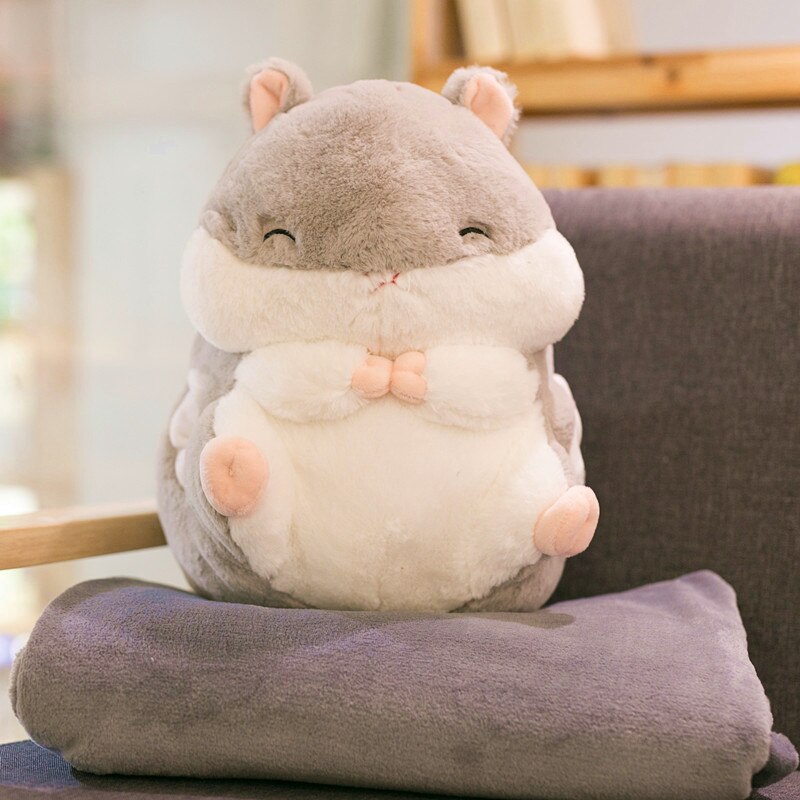 40cm hamster leksak söt hamster plysch med filt 3 in 1 multifunktionell djurkudde hamster hand varm mjuk docka unge
