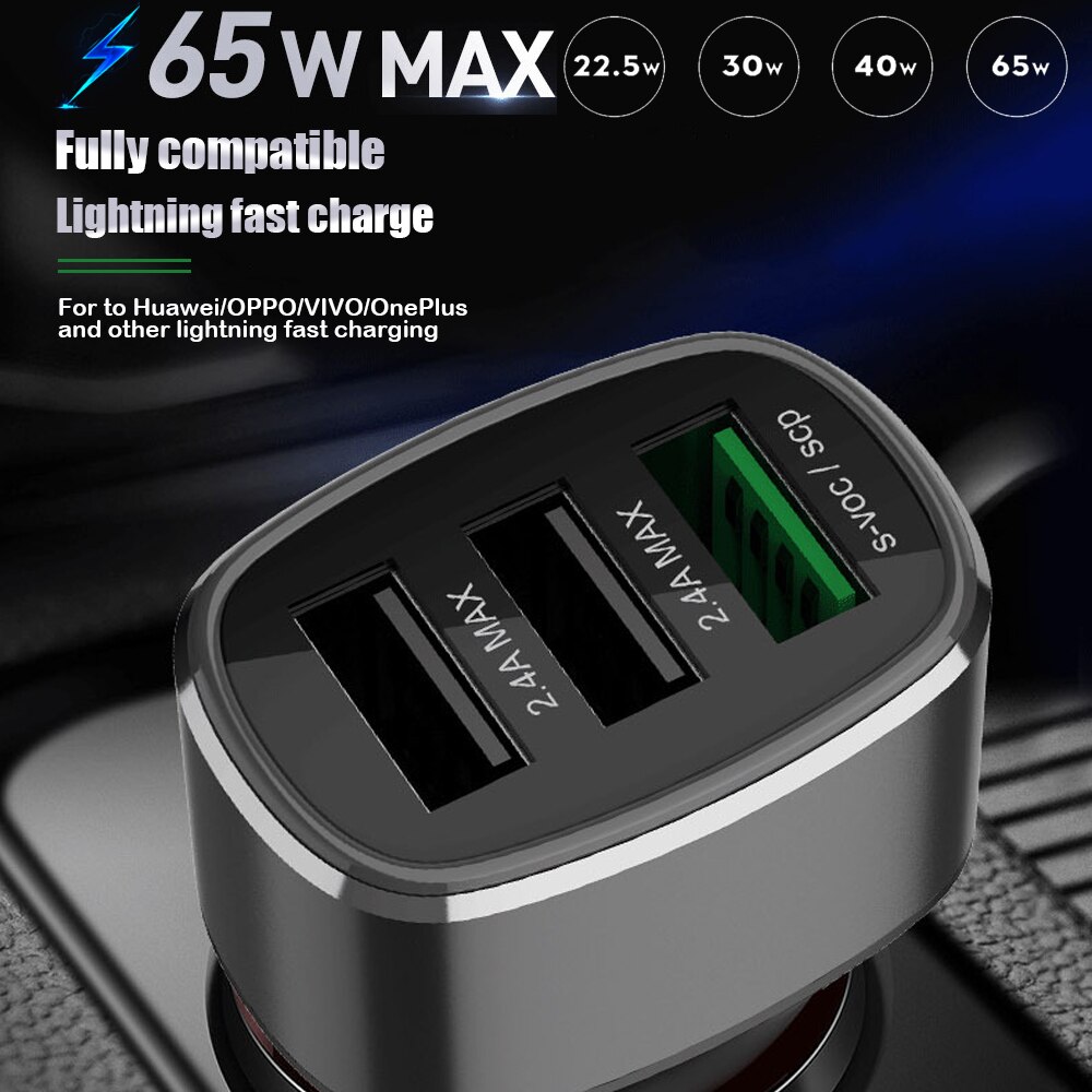 Chargeur de voiture USB chargeur rapide entièrement Compatible universel 22.5W 30W 40W 65W pour iPhone Samsung Huawei Xiaomi chargeur de téléphone portable