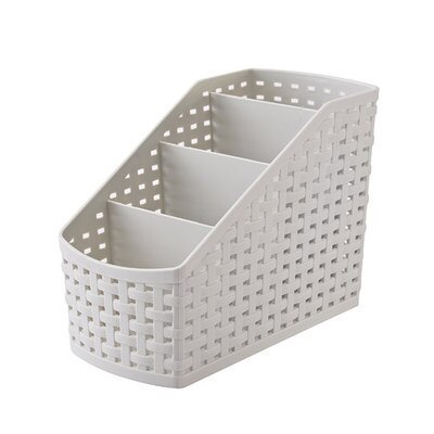 Office Stationery Holder, Four Compartment Plastic Rattan Plaited Desk Organizer Storage Holder for Office Desk: gray small