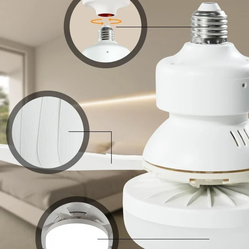Ventilador de teto com soquete com luz com controle remoto regulável com 6 lâminas para quarto, cozinha e salas pequenas