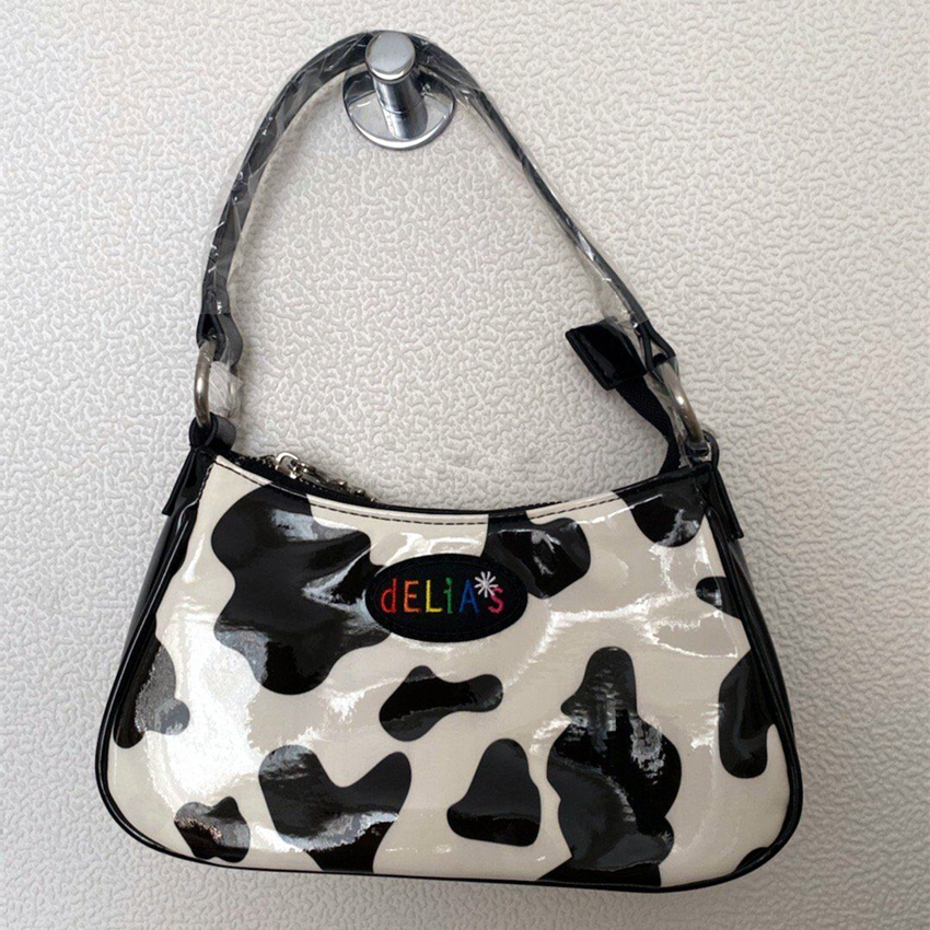 Bolso baguette Vintage de cuero de PU harajuku kawaii lindo estampado de vaca spot bolso mini bolsa axilar bolsa: Default Title