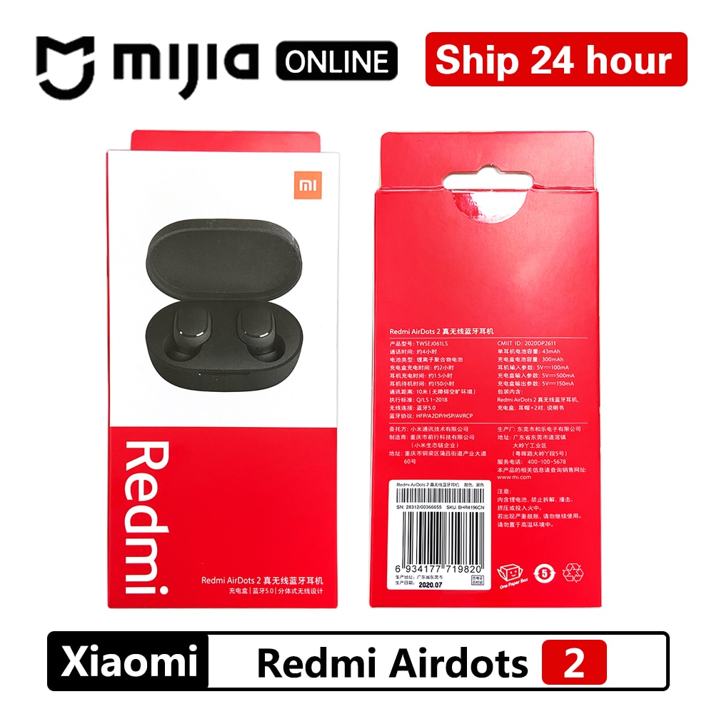 Xiaomi Redmi Airdots 2 In Ear TWS Bluetooth5.0 Earphone Bass Stereo Wireless Cancellation With Mic Handsfree Earbuds AI Control