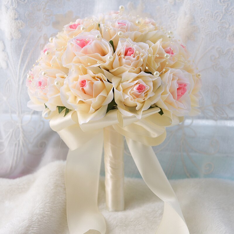 verrotten Hochzeit Strauß Brautjungfer blume Seide Rosen Hochzeit Strauß Braut Strauß Perlen Hochzeit Blumensträuße ramos de novia GC4: Champagner