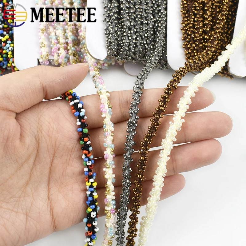 1/2/4/8M 5mm Kralen Kant Trim Lint Glas Kraal Koord Gordijn Trouwjurk decoratieve Ketting Portemonnee Veters Kleding Rand Versieringen