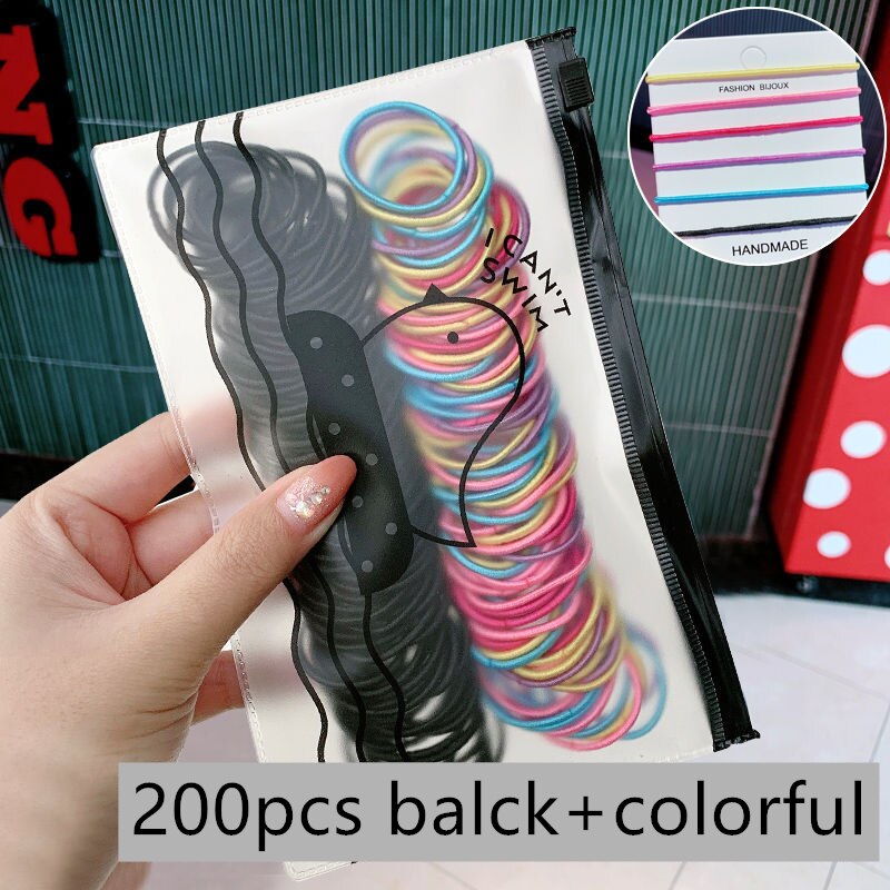 Enfants cheveux accessoires coiffure 20-300 pcs/Pack filles coloré Nylon petites bandes de cheveux élastiques enfants doux cheveux enfants chapeaux: 02 200pcs