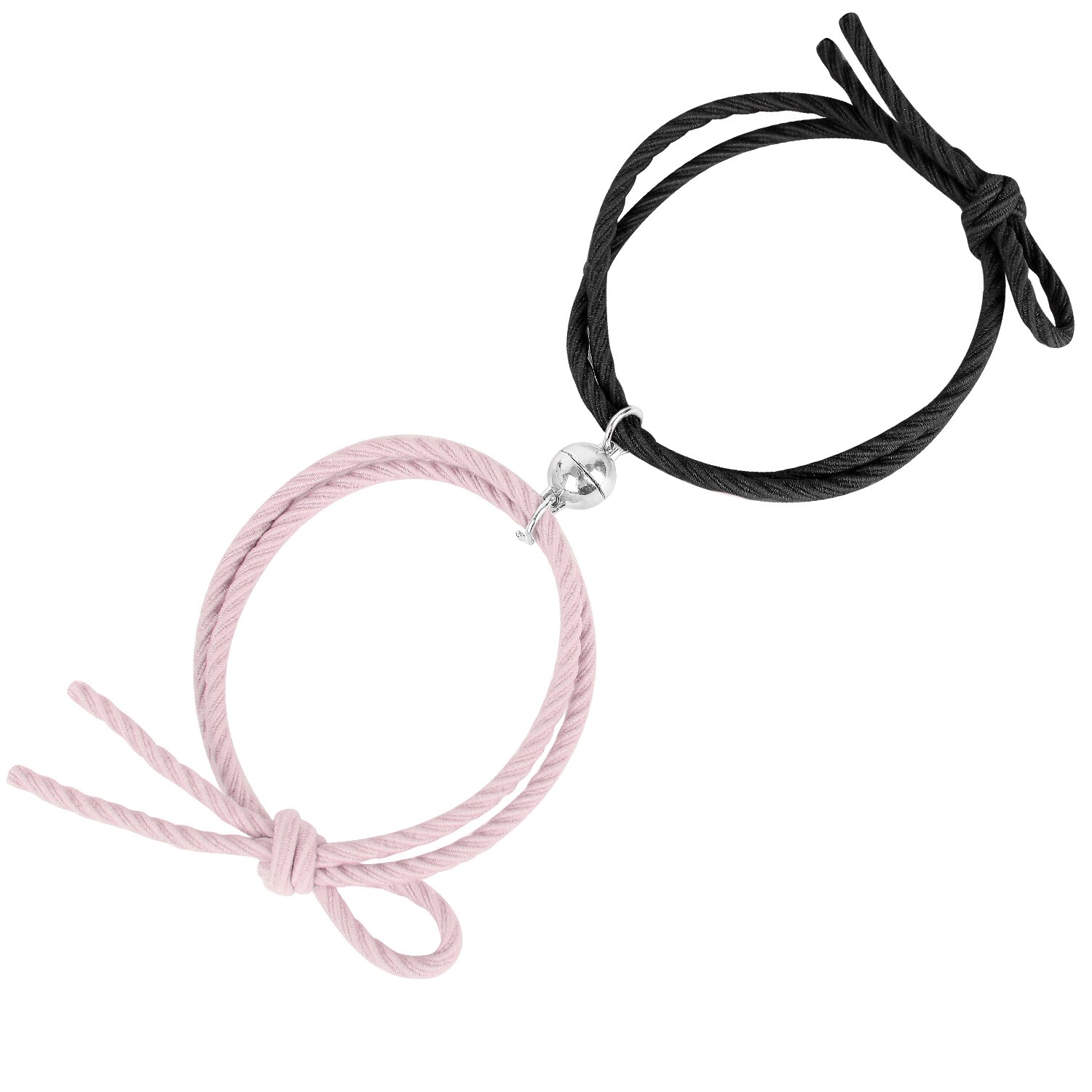 2Pcs Couple Minimalist Heart Lovers Matching Friendship Bracelet Rope Braided Magnetic Distance Bracelet Kit Lover Jewelry: Pink Black Round