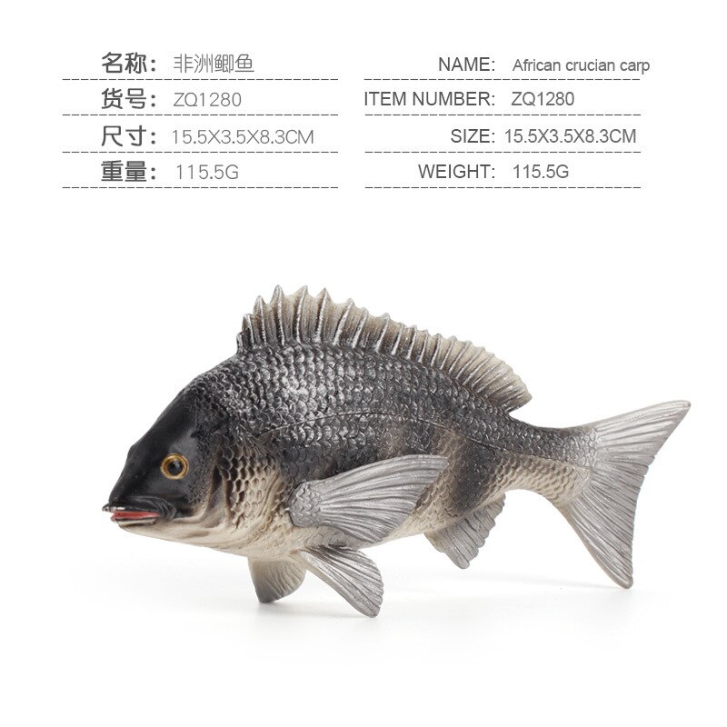 Simulation Fish Animals Toys Ocean Sea Life Tunas Salmon Mahal Puffer Solid Freshwater Fish Toys Kid Educational Collection: Crucian Carp 115.5g