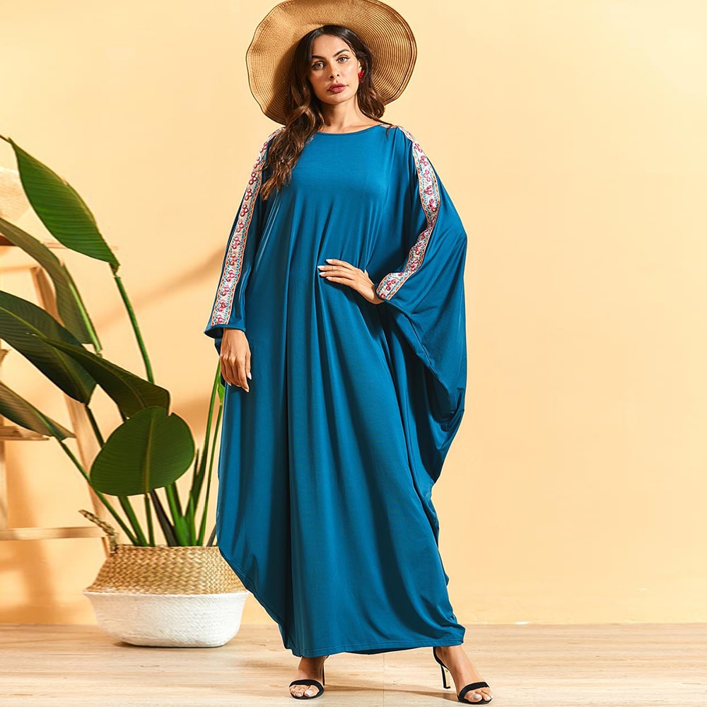 Caftan marocain surdimensionné ethnique ruban Patchwork manches chauve-souris cape Abaya robe pour les femmes dubaï musulman turquie islamique vêtements