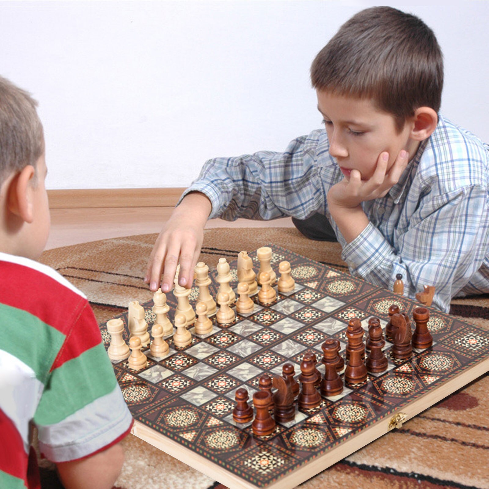 Large Hand Crafted Chess Set Portable Wooden Folding Chess Board Game Toy Family Travel Game