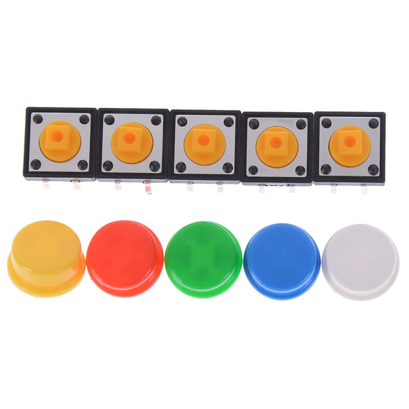 25PCS Tactile Push Button Switch Momentary 12*12*7.3MM Micro Switch Button + 25PCS Tact Cap(5 Colors)