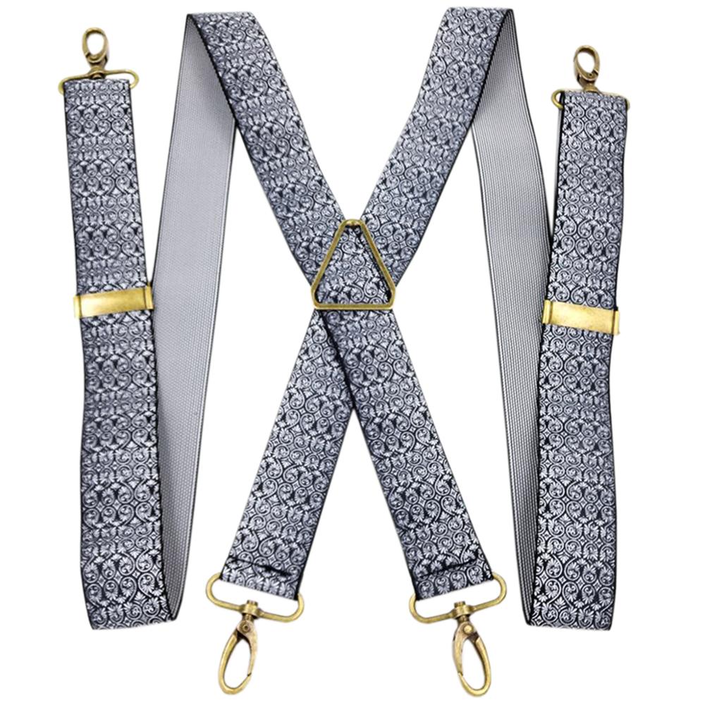MENDENG Men's Elastic X-Back Suspenders Metal Swivel Hook Clip Shoulder High Elastic Suspenders Husband Father: Blue Flower