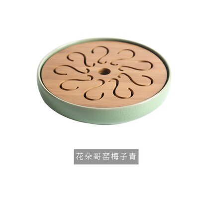 Longquan celadon te sæt lille tebakke keramik + bambus vand opbevaring te bord te simpel runde tallerken tallerken