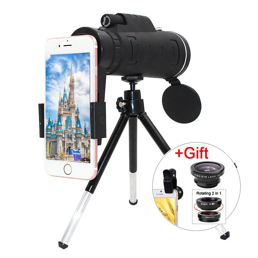 40X60 Zoom Telelens Hd Monoculaire Telescoop Phone Camera Lens Voor Iphone Xs Xr Samsung + Fisheye Groothoek Macro 3In1 Lens: ZJ1