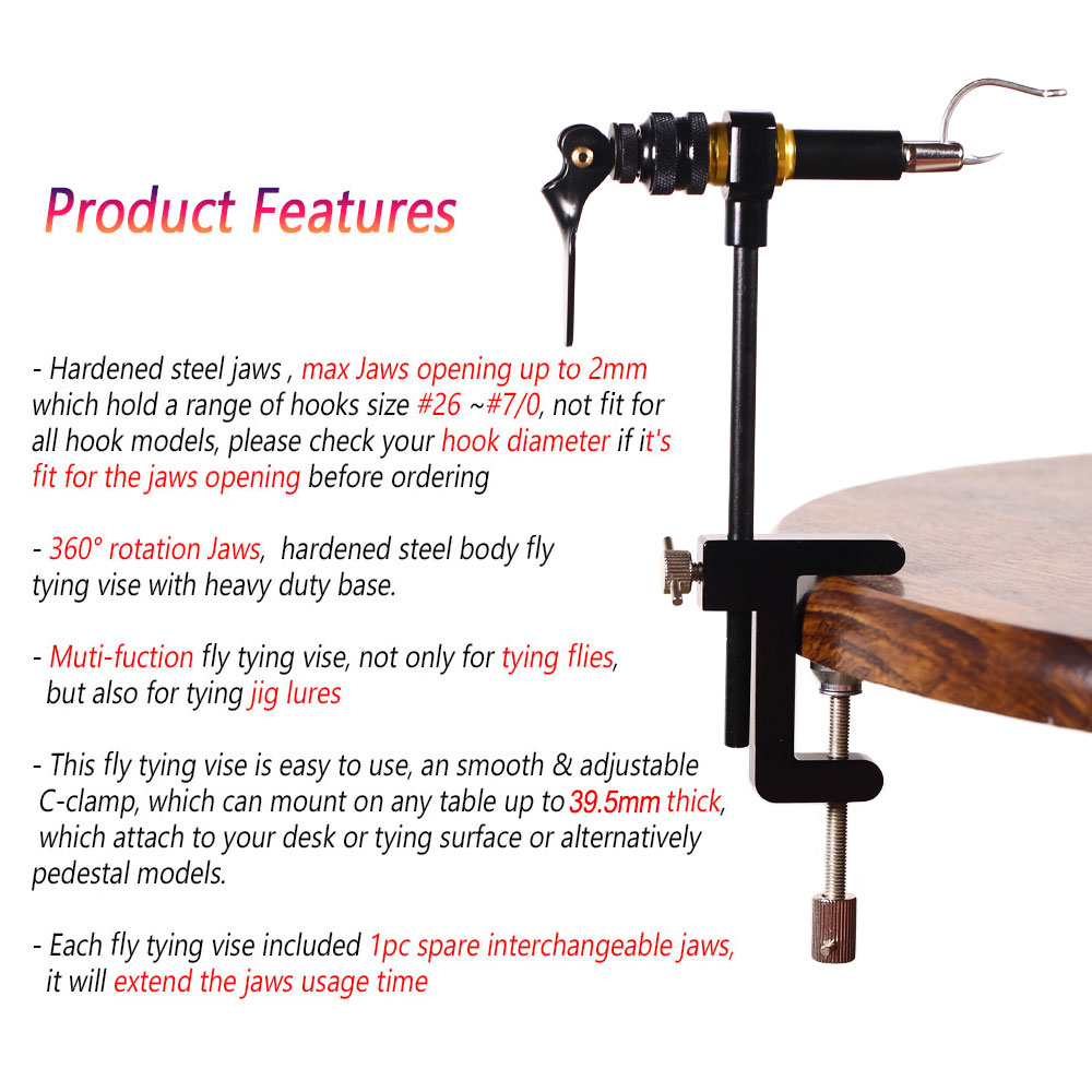 Bimoo 360° ° Rotatie C-Clamp Vliegbindset Bankschroef Gehard Stalen Kaken Jig Lokken Maken Tool Spoel Houder Threader Vliegbindset tool 200D