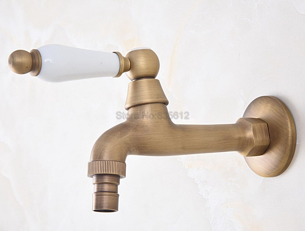 Antiek Messing Wandmontage Keramische Handvat Wastafel Mop Zwembad Kraan Water Tap tav311