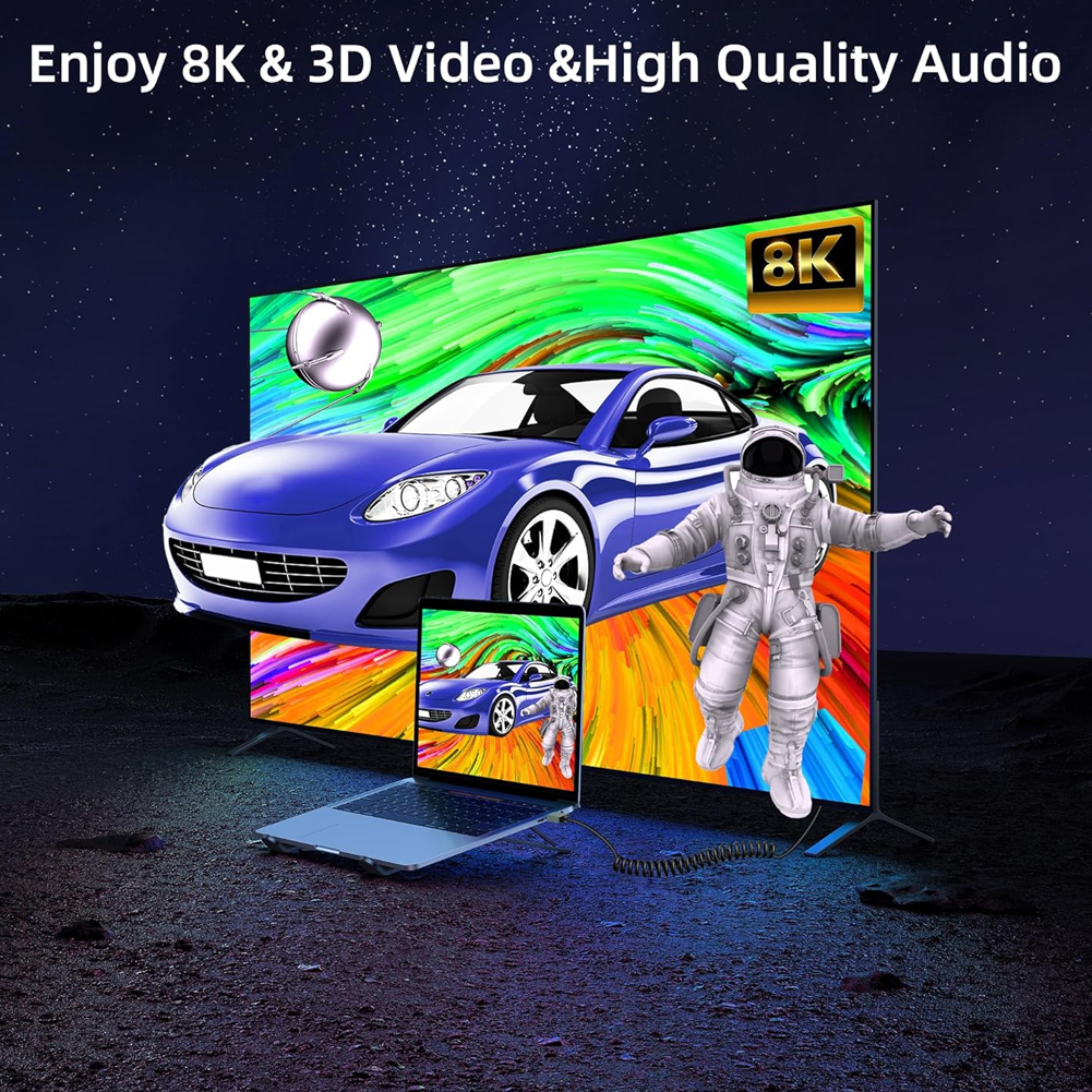 Cable en espiral Compatible con HDMI, 8K, 48Gbps, Compatible con Cable Mini/Micro HD para cámara/videocámara/PC/Monitor