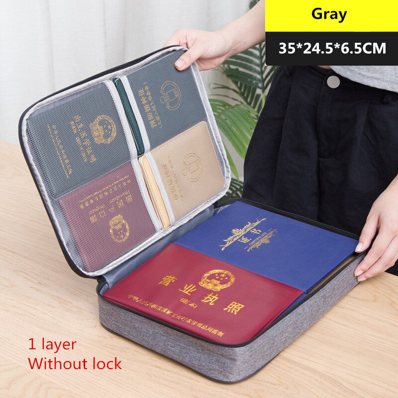 Large Briefcase Document Bag Waterproof Business Official Seal Organizer Files Folder Ticket Card Travel Office Accessories Item: G Gray