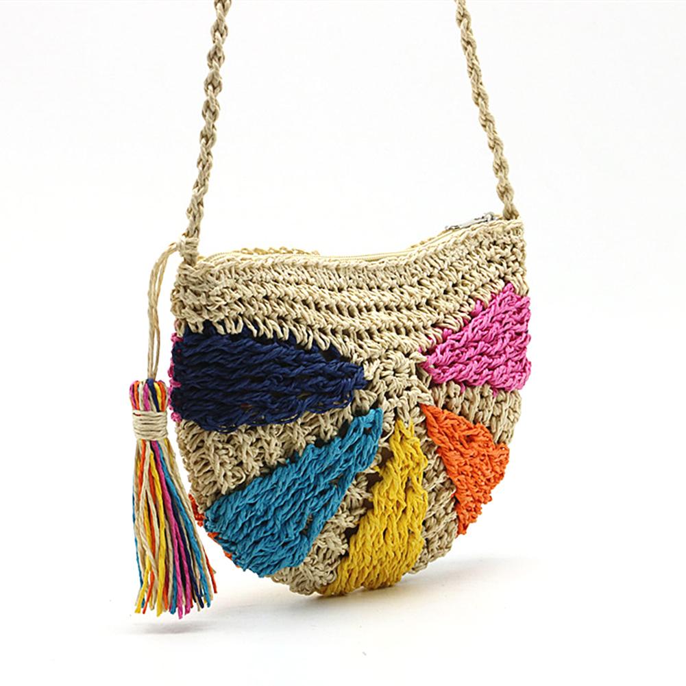 Dames schoudertas halfrond veelkleurige gehaakte strozak messenger geweven handtas bohemien stijl strandtassen