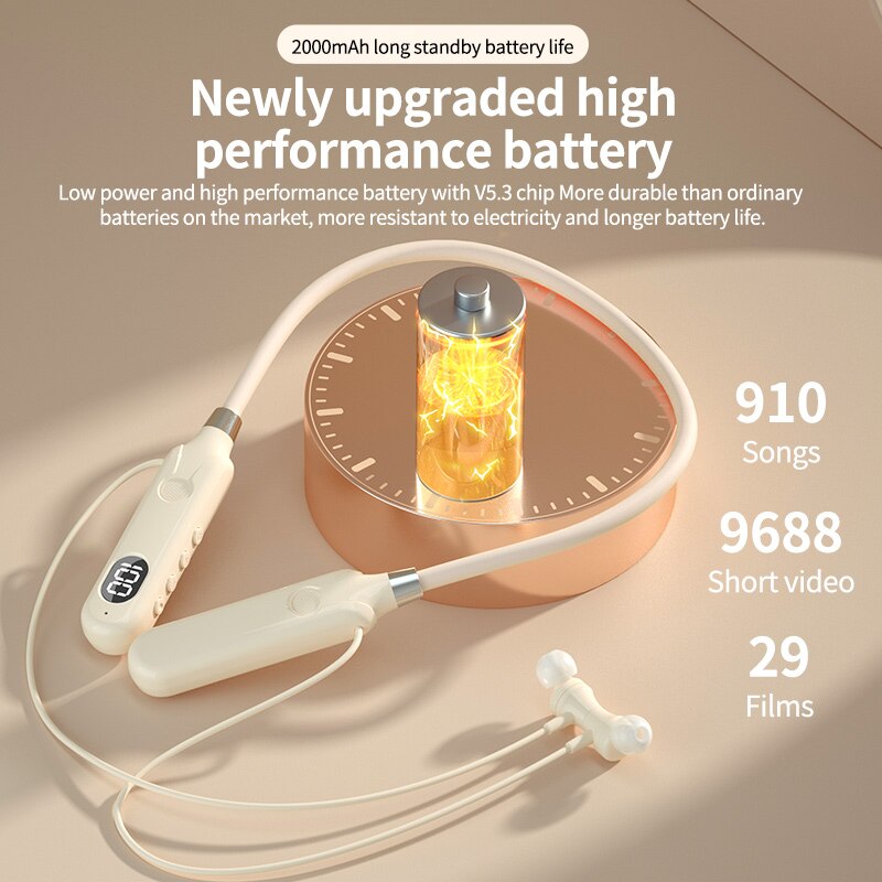 BT-12 Draadloze Bluetooth Oortelefoon Hoofdtelefoon Neckband Buitensport Headset met Display Knop Controle Oordopjes voor Muziek