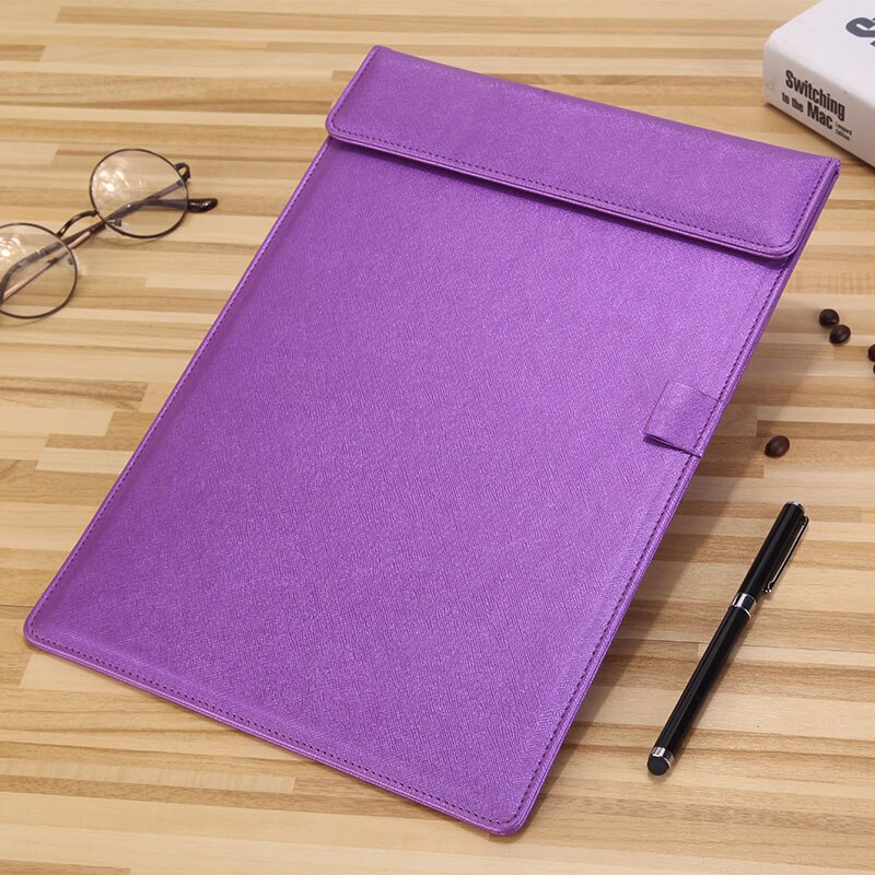 A4 Paper PU leather Manager folder File Nursing Clipboard Folder Contract Folder Student Writing Pad School Office Stationery: Purple