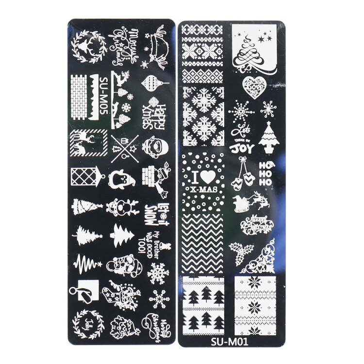 2PC Xmas zestaw warstw stemplujących na paznokcie płatki śniegu gwiazdy serca święta nowy rok projekt Nail artystyczny obraz Manicure wzornik LASUM01-M06-3: SU-M01 SU-M05