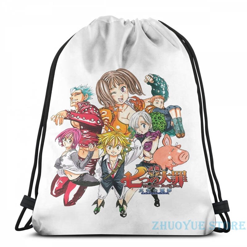 Funny Graphic print Nanatsu no Taizai v3 USB Charge Backpack men School bags Women bag Travel laptop bag: Drawstring Bag