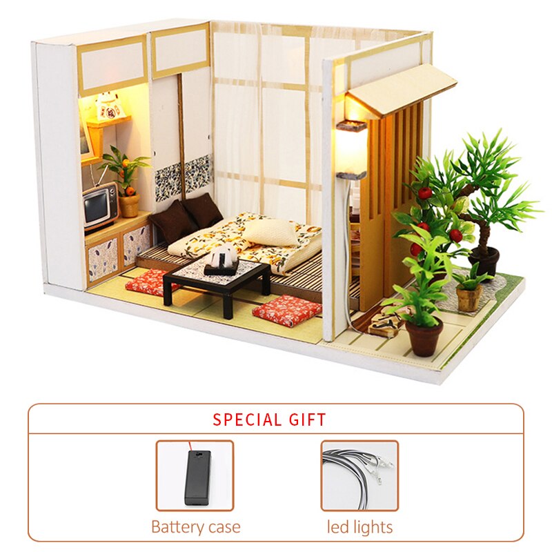 Diy Miniature Dollhouse Kit Handmade Model Wooden House Kitchen Roombox Birthday Christmas Kids Toys Doll House Furniture: Beige
