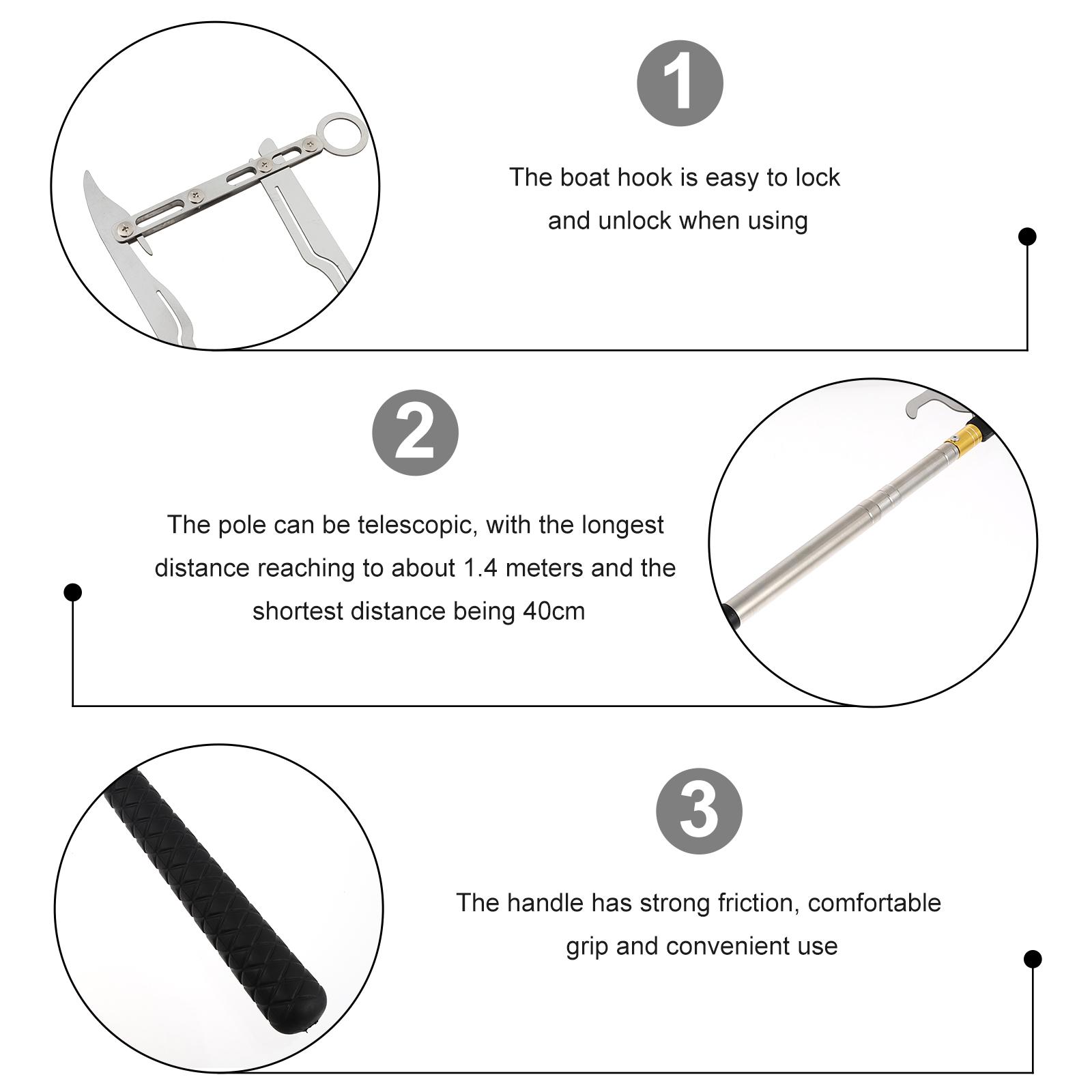 Boat Hook Telescopic 40cm to 140cm Stainless Steel Docking Tie Rope Tool Extension Pole Multifunctional Boat Accessories