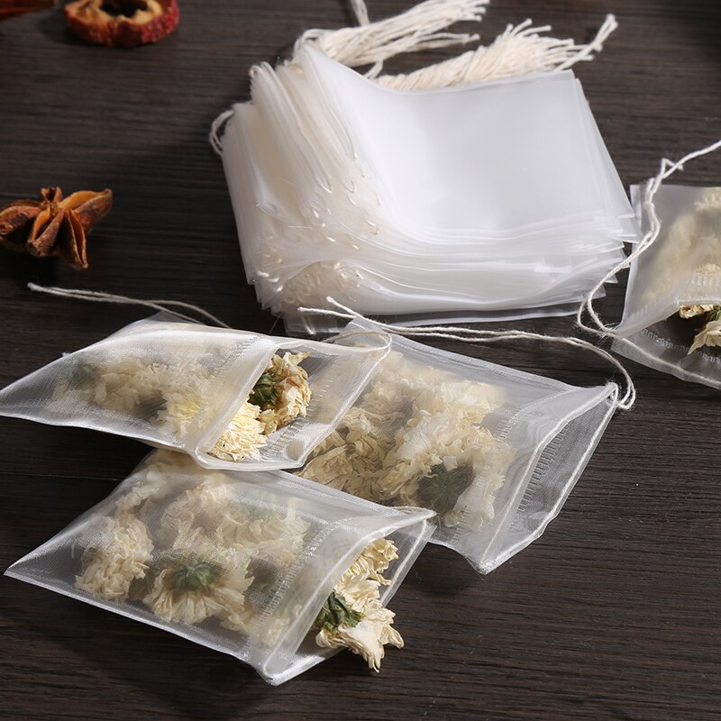 transparent Teebeutel leer Tee Taschen Nylon Tee Filter Taschen für Gewürz Kraut verlieren Lebensmittel Einweg Tee taschen mit Schnur Heilen dichtung