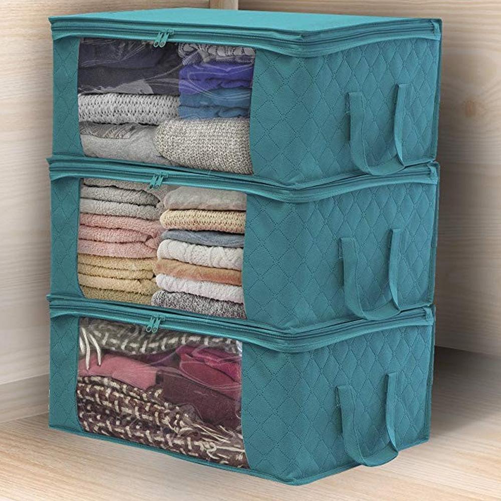 Caja de almacenamiento plegable de tela no tejida, estuche de recogida de ropa sucia con cremallera para juguetes, caja de almacenamiento de colcha, organizador con ventana transparente