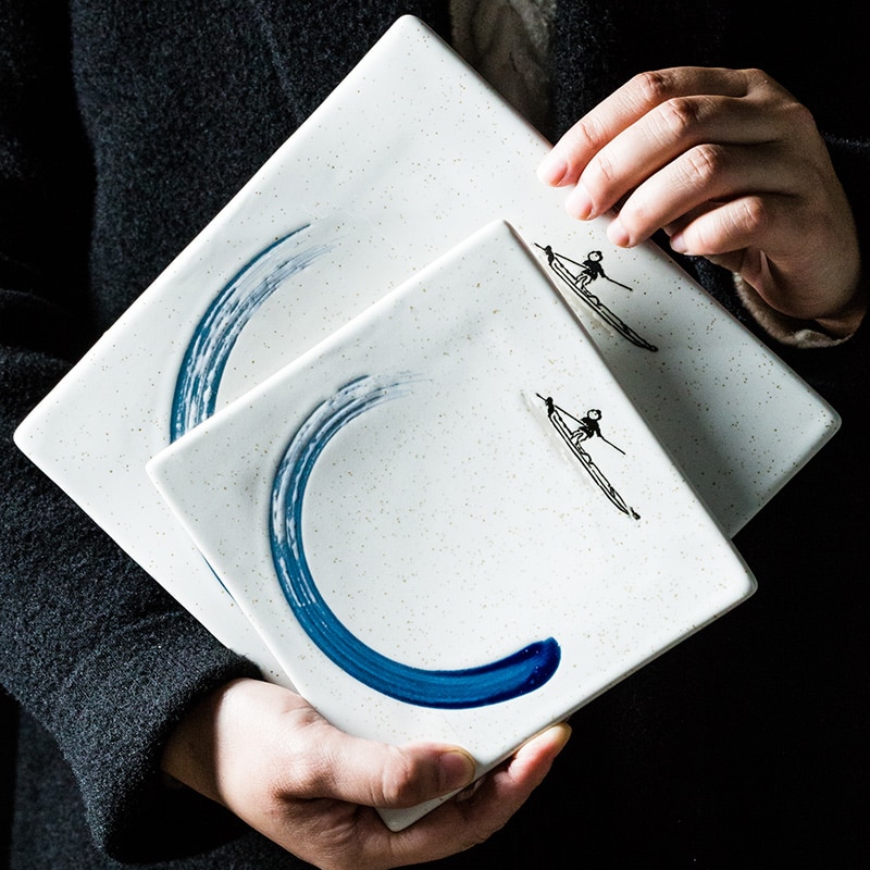 Japanese ceramic square plate western food breakfast plate dish plate home kitchen flat plate tableware