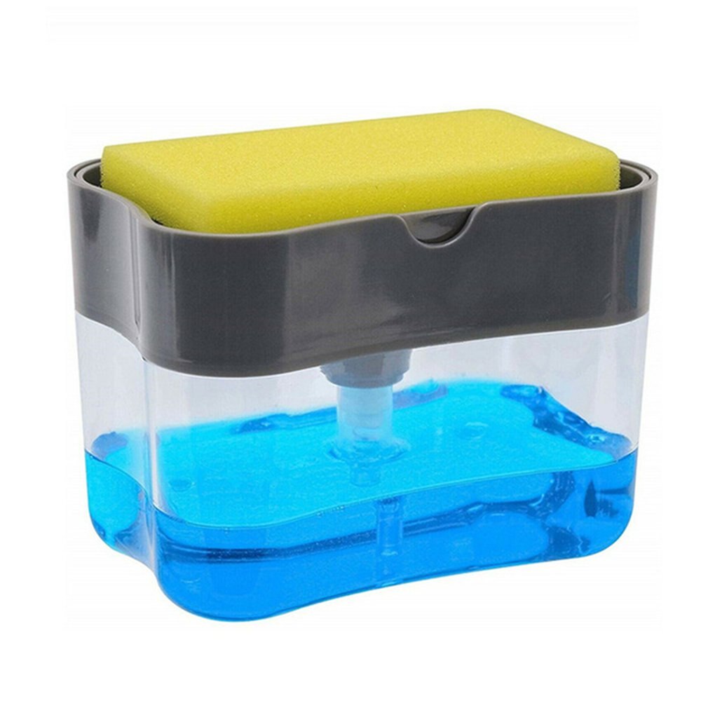 Sæbedispenser skub-ud flydende dispenser køkken opvaskebørste skurepude vaskemiddel automatisk dispenser manuel tryk sæbe: Sort