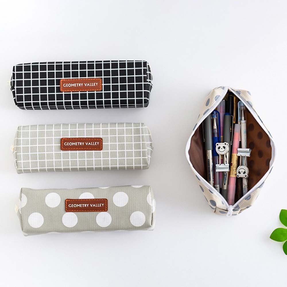 Meisjes Jongens Briefpapier Tas Schoolbenodigdheden Korte Stijl Geometrie Rooster Pen Houder Potlood Pouch Canvas Etui Pen Case