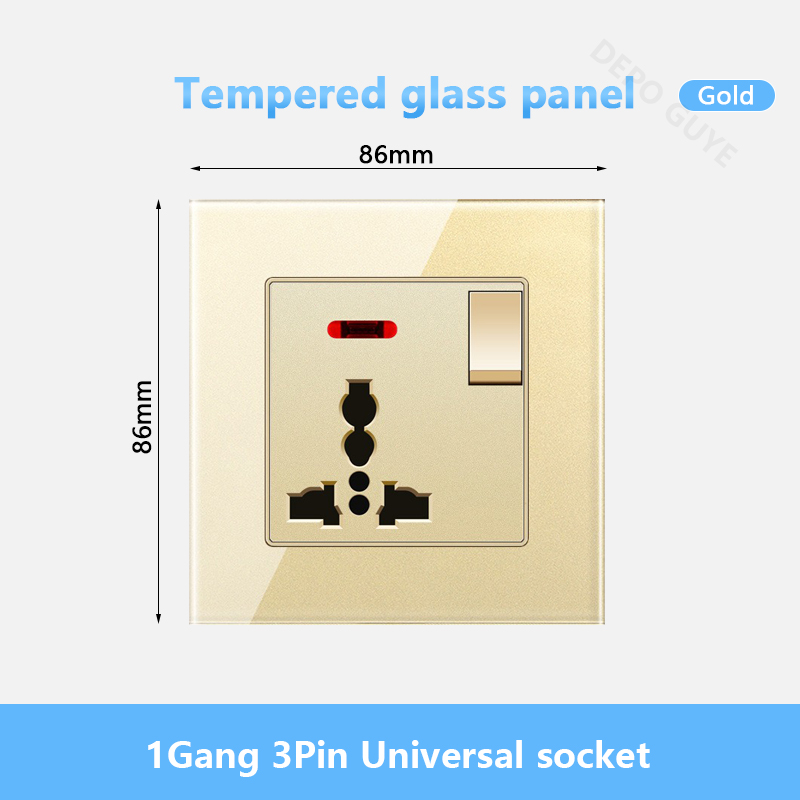 Universal Wall Socket 18W Type-C Fast Charging Plug Outlet,Glass Double 3-Pin Power Socket with DC 5V 3.1A Type-c USB Charger