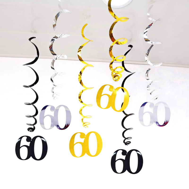 6 unids/set espiral 16 18 21 25 30 40 50 60 70 80 90 años remolinos de cumpleaños adorno colgante guirnalda colgante de cumpleaños decoración de: Caqui oscuro
