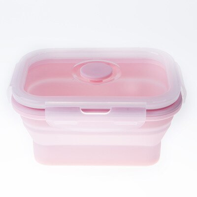1200ML Silicone Foldable Lunch Box Collapsible Food Storage Container Bento BPA Free Microwavable Portable Picnic Rectangle Box: Pink / 500ML