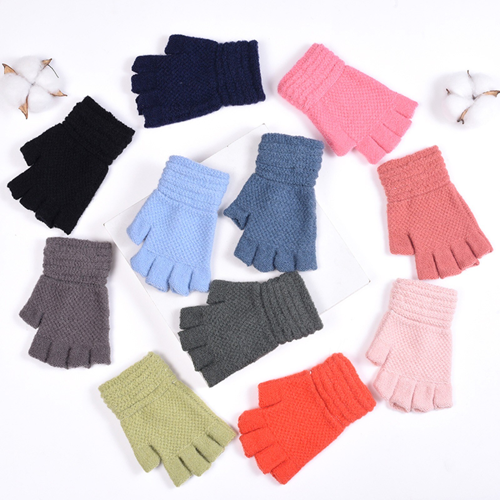 Toddler Baby Girls Boys Winter Warm Solid Knitted Flip Fingerless Mittens Gloves baby kids children winter warm Mittens Gloves