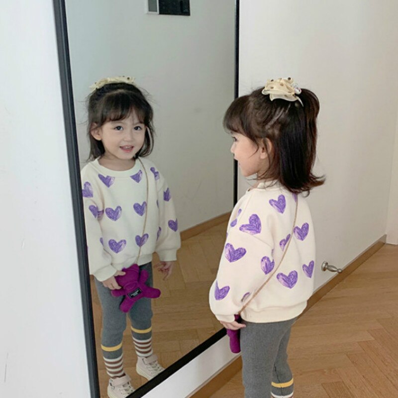 Herfst Winter Meisjes Lange Mouw Hart T-shirt Kids Warme Fleece Cartoon Tops Meisje Kleding