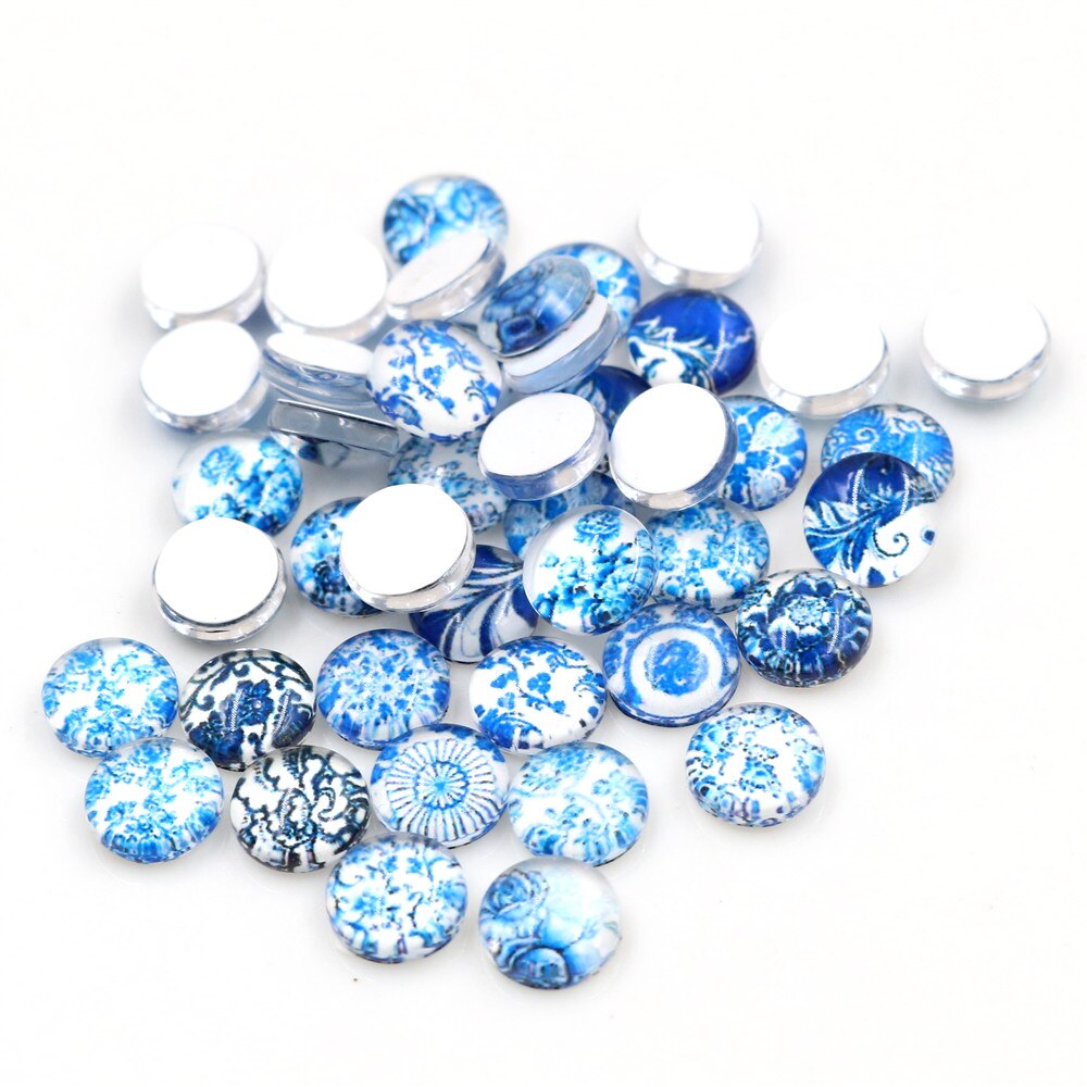 50 Stks/partij 8 Mm En 10 Mm 12 Mm 16 Mm Gemengde Blauw En Wit Porselein Handgemaakte Foto glas Cabochons