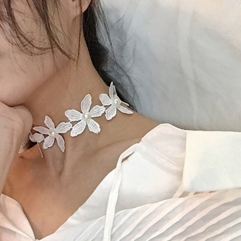 Kpop Weiß Halsband Kragen Halsketten Frauen Blume Halsketten Spitze Collier Schmuckstück Boho Ästhetischen Schmuck