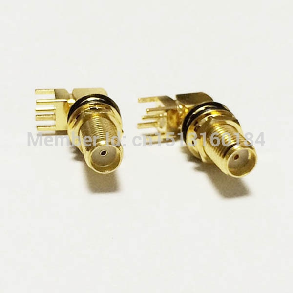 1 pc SMA Fêmea porca Jack RF Coax Modem Conversor Conector PCB mount anel Ângulo Direito Goldplated NOVO atacado