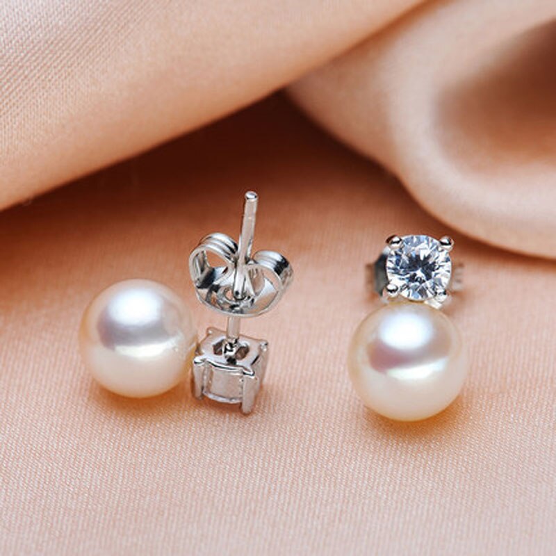 Ashiqi 925 Sterling Zilveren Oorbellen 6-7Mm Perfect Ronde Witte Natuurlijke Frewshwater Parel Sieraden Voor Vrouwen Aaa Zirkoon: Default Title