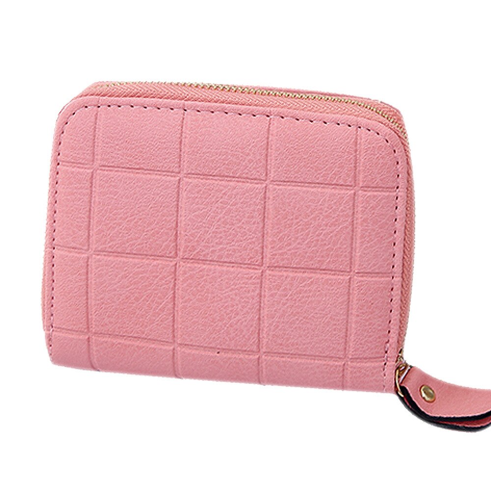 Carteira feminina compacta de couro sintético, carteira feminina feita em couro sintético de poliuretano, com compartimento para cartões e bolsa de zíper, pequena com compartimento para moedas: Rosa