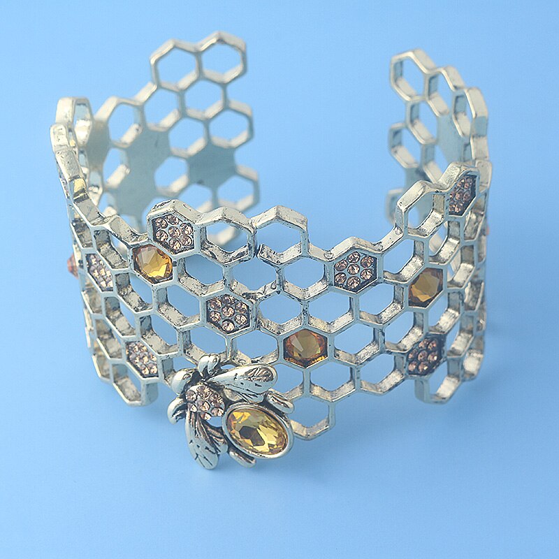 Gold Biene Bienenwabe Manschette Breites Armbinde Armbinde Einstellbar Bienenstock Armreifen für Frauen Partei Schmuck Weihnachten