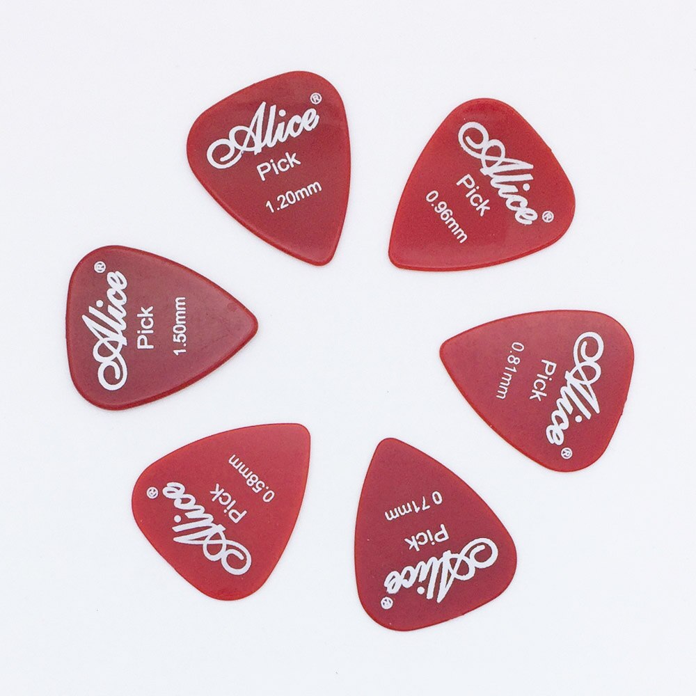 6 pieces Alice Guitar Picks in 1 Color Full Thickness 0.58 0.71 0.81 0.96 1.2 1.5 mm Black/White/Yellow/Red/Green/Blue/Orange